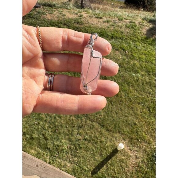 Necklace, Rose Quartz and Silver Art Wire, Pendant, NEW, Wire Wrapped - Picture 4 of 5